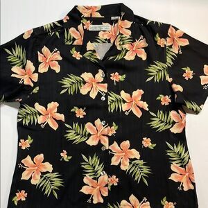 Pineapple Moon Womens Silk Vibrant Tropical Print Button Down Blouse Sz XL